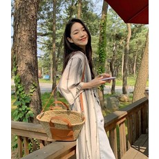 防曬罩衫 復古民族風印花長版開衫, 象牙色