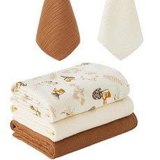 모슬린 포대기 담요 및 아기 트림 천 부드럽고 통기성이 좋은 면 담요 아기방 필수품 신생아를 위한 속싸개 유니 랩 (블루 & 틸) 169470, 베이지 & 카멜, 포레스트