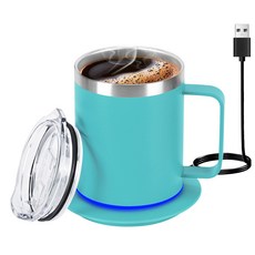VKKN 350ml 휴대용커피잔 자동믹스텐컵 무선 USB충전 커피잔 데우기 커피잔 USB 커피 잔 보온컵 가정용 사무 옥외 야영, 3개, 연두색