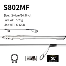 탄소 스피닝 로드 상부 하드 장거리 투척 캐스팅 낚싯대 M1 M Mh 파워 후지 가이드 배스 2.4m, 06 S802M