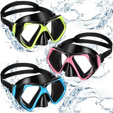 Fabbay 코 커버가 있는 수영 다이빙 고글 3개 성인 스노클 팩 수영장 청소년 남성 여성용 (블랙 퍼플 스카이 블루) 179011, 멀티컬러
