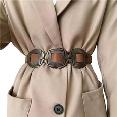 OVOY 여성용 웨스턴 콘초 허리 벨트 빈티지 쉘 버클 카우걸 PU 가죽 보헤미안 컨트리 벨트 드레스용 브라운. 단일 사이즈