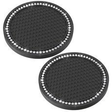 XM 2 PCS 컵 홀더 자동차용 터 75인치 다이아몬드 논슬립 실리콘 여성용 스파클리 자동차 액세서리(화이트 다이아몬드), White Diamond on Bla Set, 2PCS