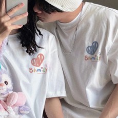 艾咪e舖 情侶裝 純棉 左胸shmily笑臉愛心 短T【Y0899-67】MIT台灣製造 親膚舒適