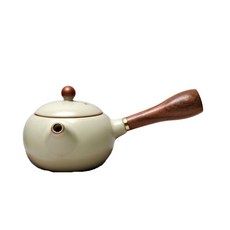 日式陶瓷側把茶壺-木柄單柄泡茶壺功夫茶具, 汝窯側把壼, 1個, 280ml