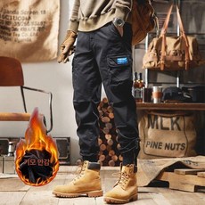 튼튼한 카고 밀리터리 워크웨어 팬츠, 1개, 98688 블랙 플리스안감