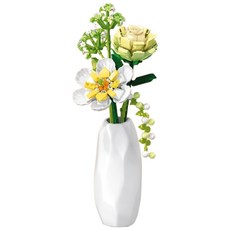 牛把拔 森寶積木花系列 附贈花瓶 （三款可選， 611065， 兼容樂高）, 611067-桔綉青雪