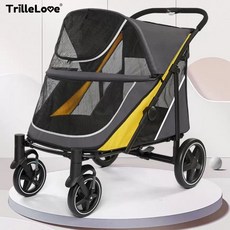 개모차 반려견 유모차 휴대용 야외 트롤리 야외, 블랙 옐로우 메쉬