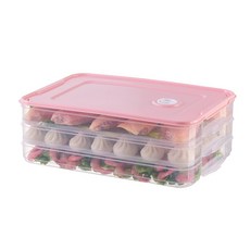 嗨購 餃子盒 食品級冰箱收納盒 帶蓋保鮮速凍水餃餛飩收納整理神器, 藕粉色【3層1蓋】約, 1個