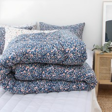 CHOUETTROOM 碎花超細纖維絎縫薄被, 海軍藍色