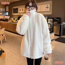 CBHV 겨울 여성 인조 모피 퍼자켓 빅사이즈 하이넥 코트 보온 도톰 인조 밍크 코트