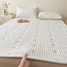 더루비샵 자수누빔패드 침대패드 고정밴딩매트, 화이트