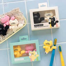 초아디자인 고양이 칫솔꽂이 흡착식캐릭터칫솔걸이, 블랙 아이보리