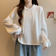 유니픽 여성 가을겨울 루즈핏 면 후드 긴팔티 심플 두꺼운 디자인wbr