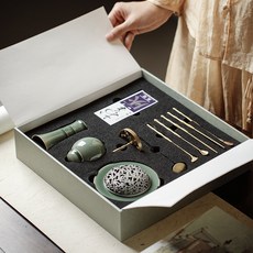 純銅香爐香道套裝 家用檀香沉香薰香爐 辦公室裝飾擺件, 觀聞-越窯青瓷-三鼎香爐套裝, 1個