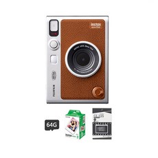 FUJIFILM instax mini Evo 混合式拍立得相機 棕色 20張底片 64G記憶卡 螢幕貼, 1個, miniEVO 棕色+20張底片+64G記憶卡+螢幕貼
