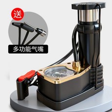 腳踩打氣筒 萬能充氣泵 汽車機車自行車籃球通用 強力充氣工具 便攜式 多功能充氣設備, 1個, 腳踏單缸增壓黑【萬能雙氣嘴+測壓盤】,送輔助嘴, 黑色