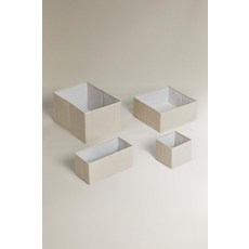 zara 자라 뚜껑 분리형 정리함 수납 상자 - 라이트 베이지, 13 x 14 x 14 cm