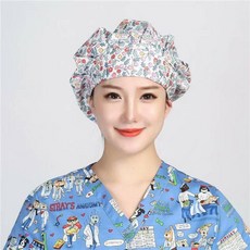 無品牌 護士帽 手術帽 女醫生長發包頭 防塵潔淨室實驗室防掉落髮工作花帽子 兔子可調節, 三葉果,可調節, 1個