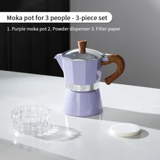 Bincoo Stovetop 에스프레소 메이커 알루미늄 모카 포트 3 컵 가정용 집중 추출용 이탈리아 커피 브루어, 02 Purple 3pcs