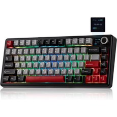 화면 및 노브가 장착된 메크랜드 Aula F75 MAX 무선 게이밍 키보드 크리미 개스킷이 75% 핫 스왑 가능 기계식 RGB 백라이트 윈맥리눅스용 NKRO블랙 레드, Black Red