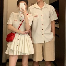 커플 시밀러룩 신혼여행 바캉스 반팔 티셔츠 드레스 패밀리룩 웨딩촬영 하와이안 긴팔 원피스 휴양지