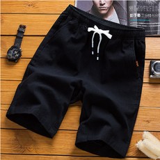 【日系慵懶風】男士短褲 五分褲 休閒褲 沙灘褲 中褲 韓版寬鬆 棉麻透氣 夏季薄款 2025新款 度假出行必備, 黑色