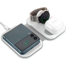 오아 폴드A 3in1 접이식 무선충전기 안드로이드 갤럭시 휴대용 고속 충전 거치대 버즈 갤럭시워치 호환, 화이트, 1개