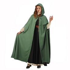 르네상스 후드 중세 망토 빅토리안 마법사 마녀 코스프레 호빗 망토 여성용 할로윈 코스튬 블랙. 표준