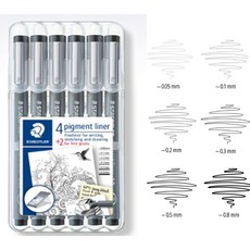 스테들러 피그먼트 라이너 308 검정펜 6종세트 드로잉 캘리그라피펜, 1개