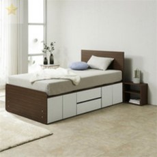 시크릿벙커수납 대용량수납침대, 월넛화이트