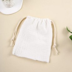 아동용 더블 레이어 코튼 모슬린 침대 가방 단색 인쇄 보관 드로스트링, 16. White