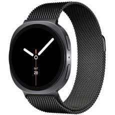 삼성 갤럭시 워치 8 40mm/44mm/클래식 46mm 2025와 호환되는 시계 밴드 마그네틱 밀라노 루프 메시 메탈 스테인리스 스틸 교체 손목 밴드 남성 여성용 (실버), 블랙