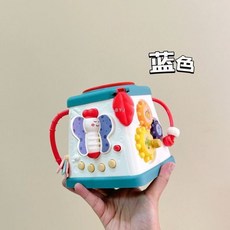 多功能手拍鼓 六面體音樂鼓 寶寶益智早教聲光玩具, 小貝熊益趣智立方-藍色, 1個