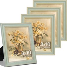 Vittanly21.6x27.9cm8.5x11인치사진액자4개세트 벽마운트용빈티지사진프레임 매트가있는디스플레이15.2x20.3cm6x8인치사진또는매트없음 21.6x120921, 8x10, 연한 녹색