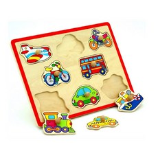 어린이 교통놀이 꼭지퍼즐 도형맞추기 원목퍼즐맞추기, 8피스, 1개
