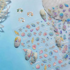 Dedyel 디디엘 비치 네일 아트 스티커 5D 엠보스 가공 조개껍질 불가사리 돌고래 여름용 셀프 접착 네일 스티커 (여성용) 여자아이 DIY 매니큐어 데코레이션