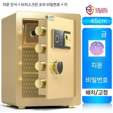 지문인식 금고 소형 사무실 보안 금고 현금 보관함, 골드 45x38x33cm 지문 인식+열쇠