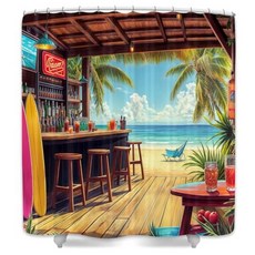 JAWO 해상 등대 샤워 커튼 블루 크랩 앵커 요트 해안 욕실 장식 방수 패브릭 커튼 세트 후크 12개 172.7 x 177.8cm(69 70인치)109723