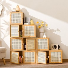 GOOD LIVE 원목 라탄 수납장 다용도 선반 거실 자취방 인테리어 수납, 원목색