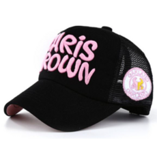 棒球防曬透氣鴨舌帽 戶外運動抗UV遮陽帽 男女輕便速乾棒球帽 夏日涼爽拼色潮流多色帽, 黑粉字, 1個