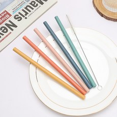 小麥秸稈吸管環保可重複使用 附清潔刷 輕巧便攜 1 set 粉色, 1個, 單支可拆卸吸管-粉色
