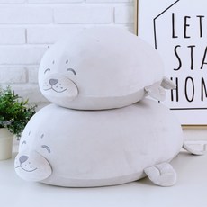 海豹抱枕 桃園出貨 羽絨棉海豹北極熊海獅公仔毛絨玩具娃娃抱枕大號生日禮物批髮海豹娃娃 抱枕 靠枕 玩偶, 圖片款,65cm  0.7kg