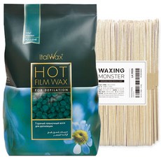 이탈왁스 짧고 거친모발용 핫필름 아줄렌 왁스 1kg + 왁싱몬스터 스파츌라 L 100개입, 1개