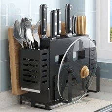 居家生活Easy Buy 刀具砧板鍋蓋餐具多功能廚房收納架 廚房收納好幫手 多層分類 節省空間, 豪華款不銹鋼黑武士, 1個