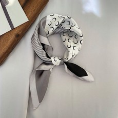 簡約藍色小絲巾 春秋方巾 月牙圖案拼接領巾