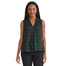 Kasper 여성용 민소매 브이넥 프린트 탑 블랙/에버그린 M