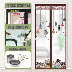 DFMEI 空調門簾家用擋風自吸隔斷簾遮擋防走冷塑料防冷氣透明軟門簾遮風, 卡通貓咖啡色【頂部加寬4cm魔