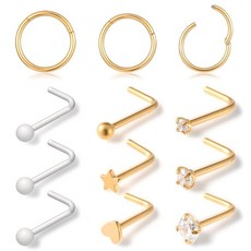 ECLATIS Josojoou 18G 노즈 링 후프 및 20G 스터드 세트 여성 남성 14k도금 금 도금 노즈링 헬릭스 연골 힌지 316L 수술용 스테인리스 스틸 클리커 세