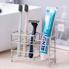 [비블럭] 투웨이 스텐 칫솔 치약 면도기 꽂이 다용도 벽걸이 거치대 (4구/6구), 투웨이 칫솔거치대 - 6구, 1개